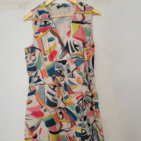 Lafayette 148 New York Pammie Abstract Linen Wrap Dress Size 10 - Picture 6 of 13